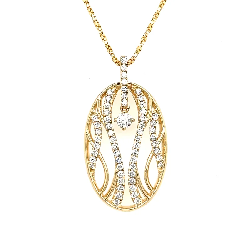 Graceful design necklaces-14K Yellow Gold Oval Diamond Necklace with Dangling Center