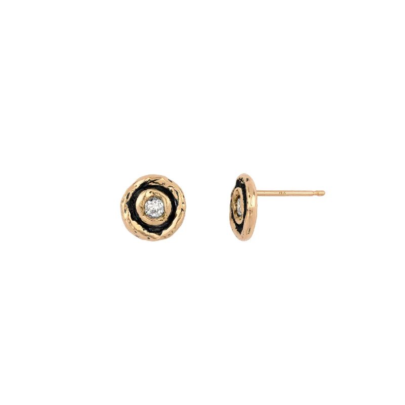 Pink gold earrings-Flush Set Diamond 14K Gold Stud