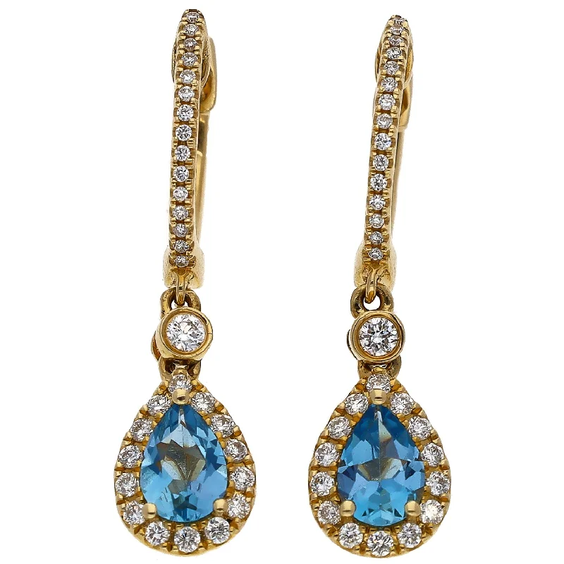 Reef knot earrings-14K Yellow Gold Pear Shaped Aquamarine & Diamond Dangle Earrings