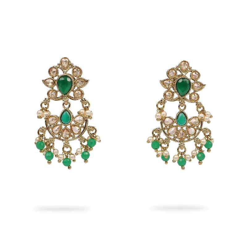 Pure crystal earrings-Meena Small Drop Earrings in Green