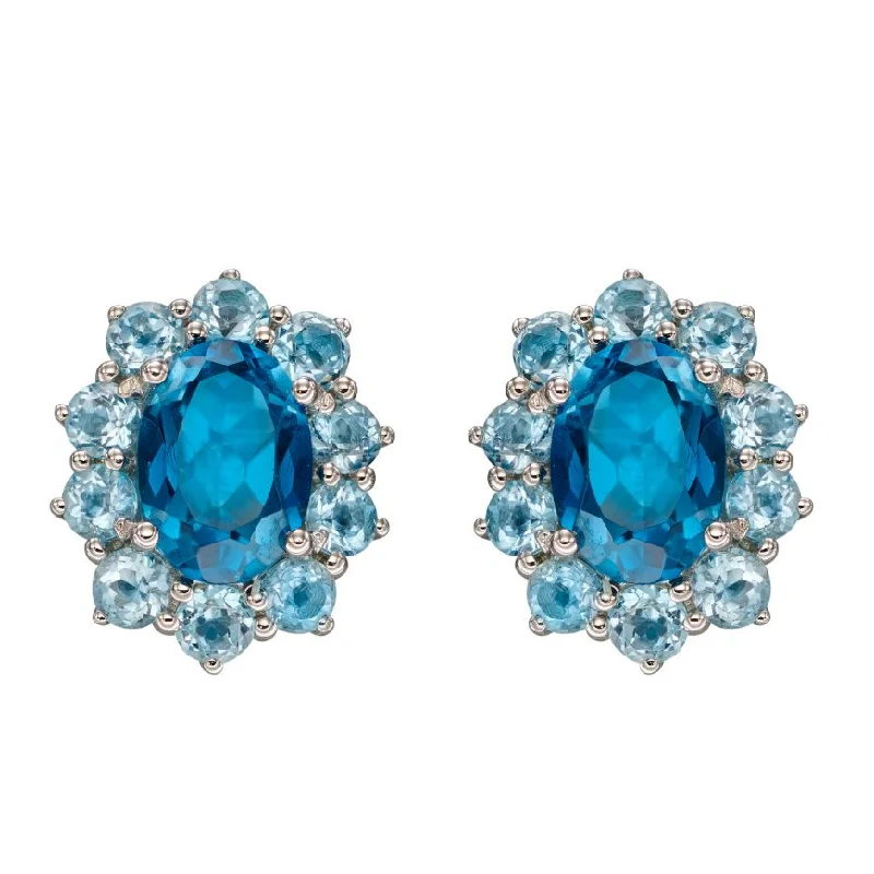 Agate earrings-Earth Grown Blue Topaz Earrings In White Gold (GE2346T)