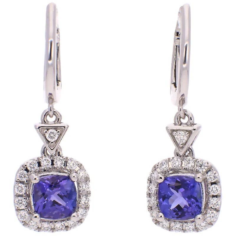 Blended metal earrings-14K White Gold Tanzanite and Diamond Dangle Earrings