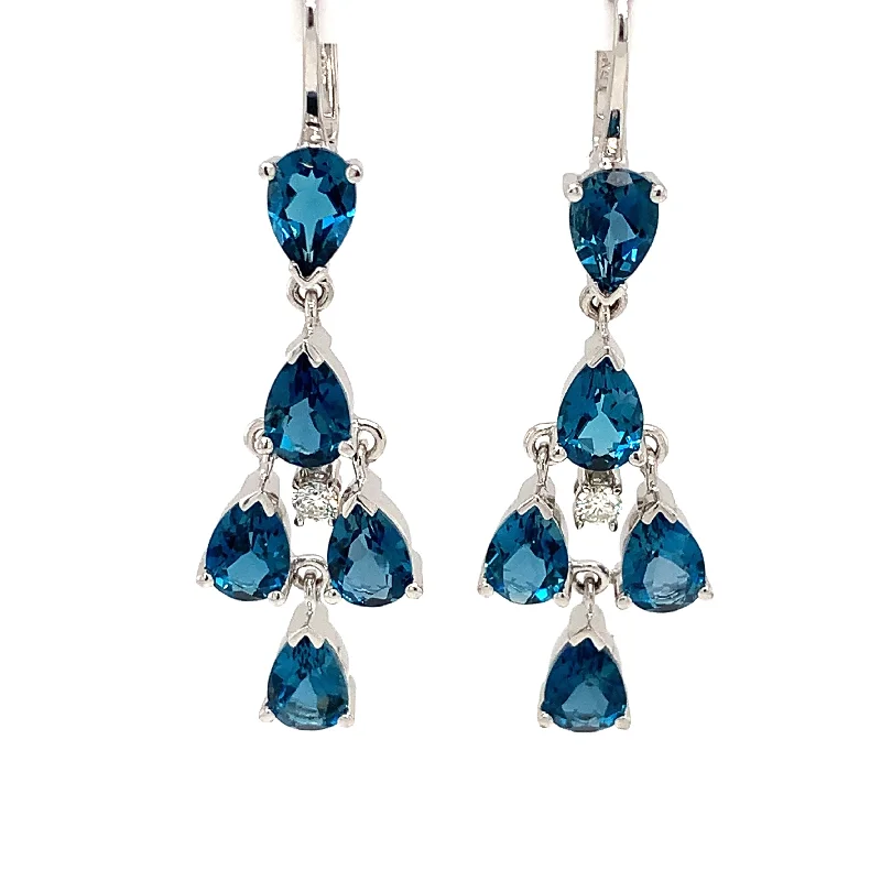 Stone weave earrings-14 Karat White Blue Topaz Gemstone Earrings