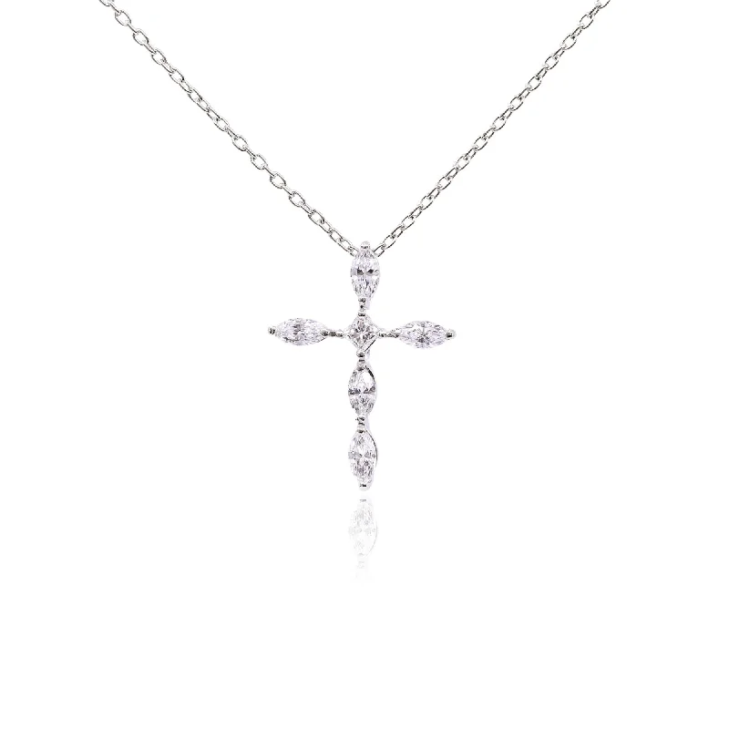 Engraved monogram necklaces-PLATINUM DIAMOND CROSS PENDANT NECKLACE - 0.35CTW