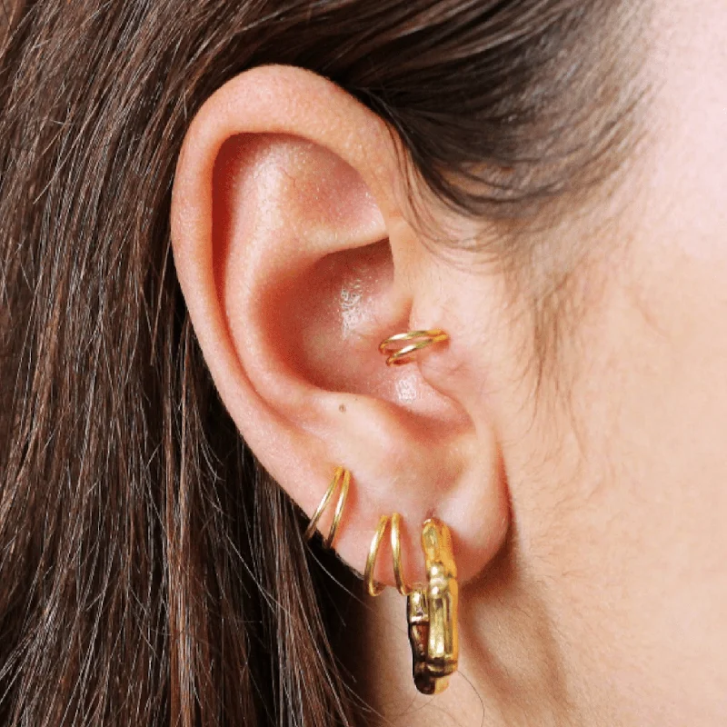 Onyx drop earrings-Double Hoop Tragus Earring Gold