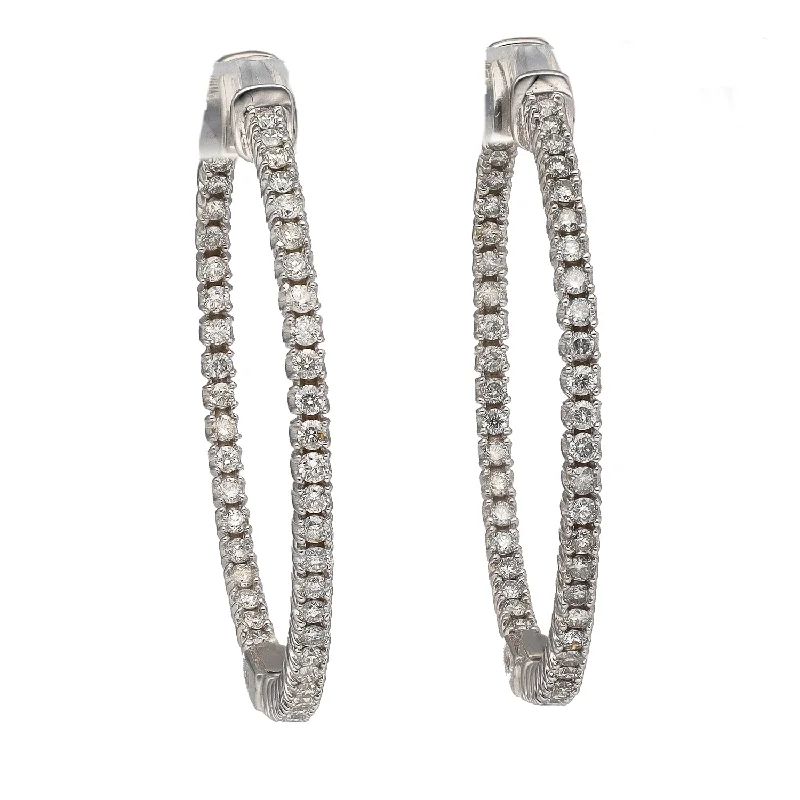 Stellar glow earrings-14K White Gold Diamond Inside & Out Hoop Earrings