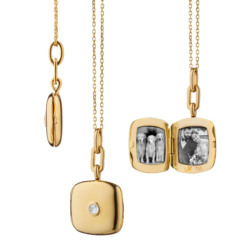 Oval gem necklaces-MONICA RICH KOSANN 18K YELLOW GOLD CUSHION VIV LOCKET NECKLACE WITH BEZEL-SET ROUND DIAMOND