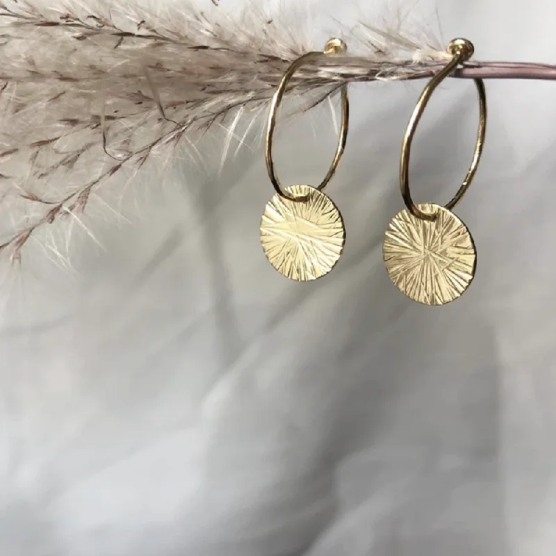 Lily motif earrings-Small Textured Disc Hoops - Sterling silver or 14k gold-fill