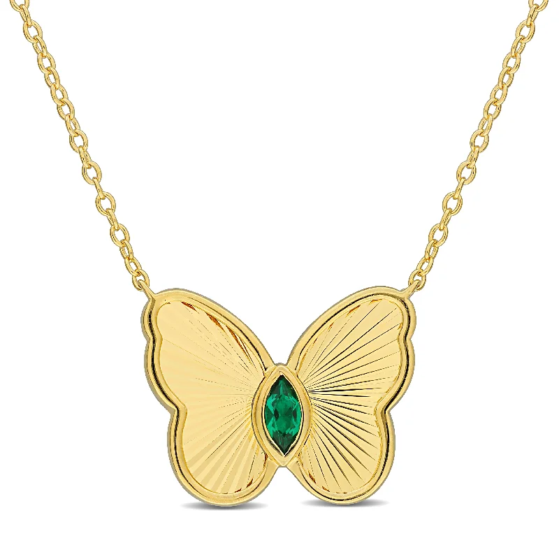 Coil knot necklaces-Mimi & Max 1/5ct TGW Created Emerald Butterfly Necklace in Yellow Silver-17in