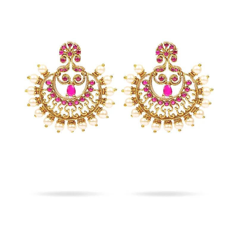 Ripple motif earrings-Kanjari Classic Chaand Earrings in Ruby