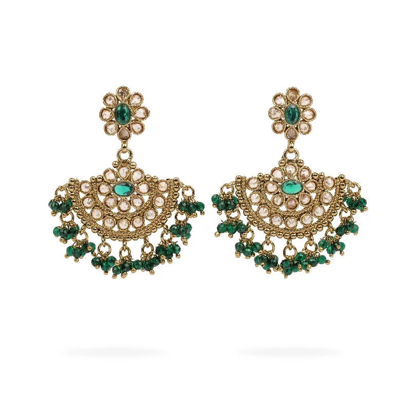 Bear wing earrings-Suhana Long Earrings in Green