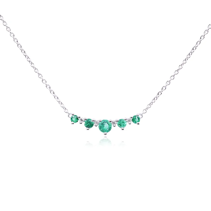 Silk fringe necklaces-14K WHITE GOLD EMERALD DIAMOND BAR PENDANT CABLE CHAIN NECKLACE - 18 INCH