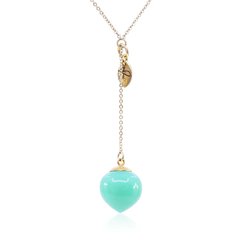 Bold stone necklaces-EXCLUSIVELY NINA 14K YELLOW GOLD CHRYSOPRASE LARIAT NECKLACE - 16.5 INCH