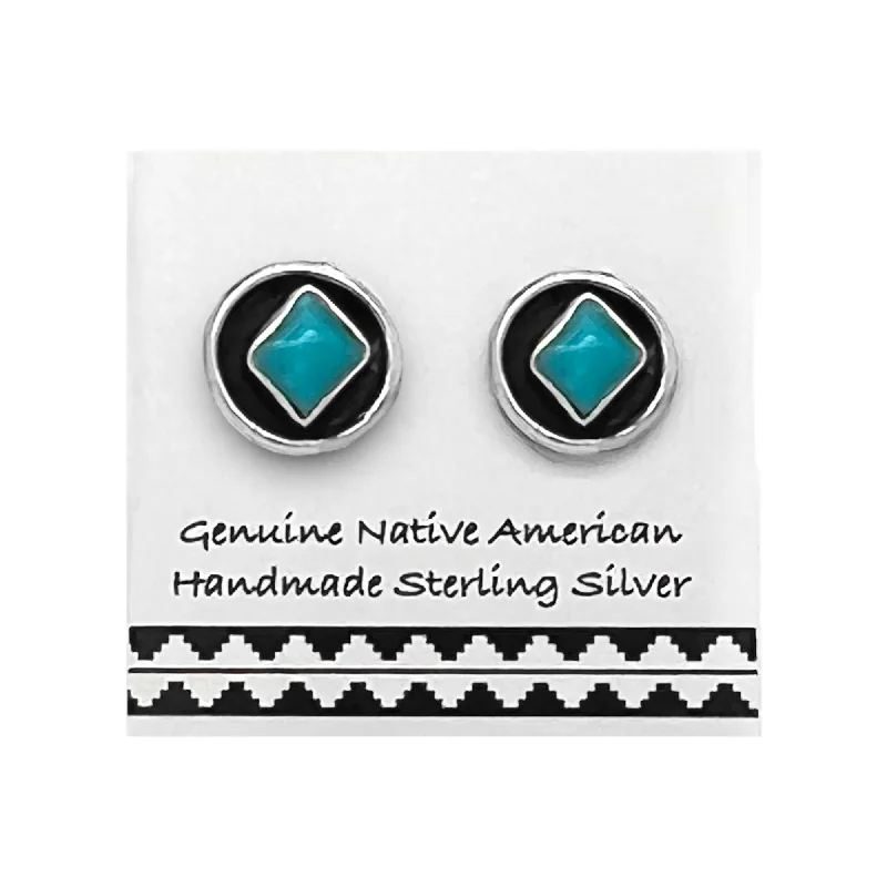 Genuine Sleeping Beauty Turquoise Stud Earrings, 925 Sterling Silver, Native American USA Handmade, Nickel Free