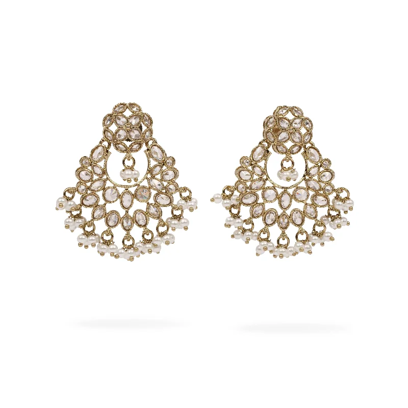 Edwardian style earrings-Small Ethnic Crystal Earrings in White