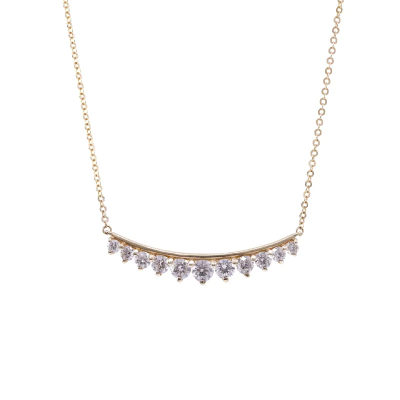 Edwardian necklaces-14K YELLOW GOLD CURVED DIAMOND BAR NECKLACE