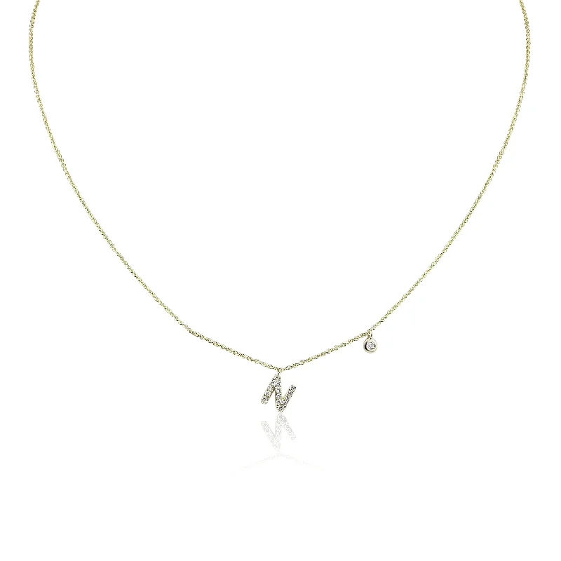 Nova star necklaces-14K YELLOW GOLD PAVÉ DIAMOND 'N' LETTER NECKLACE