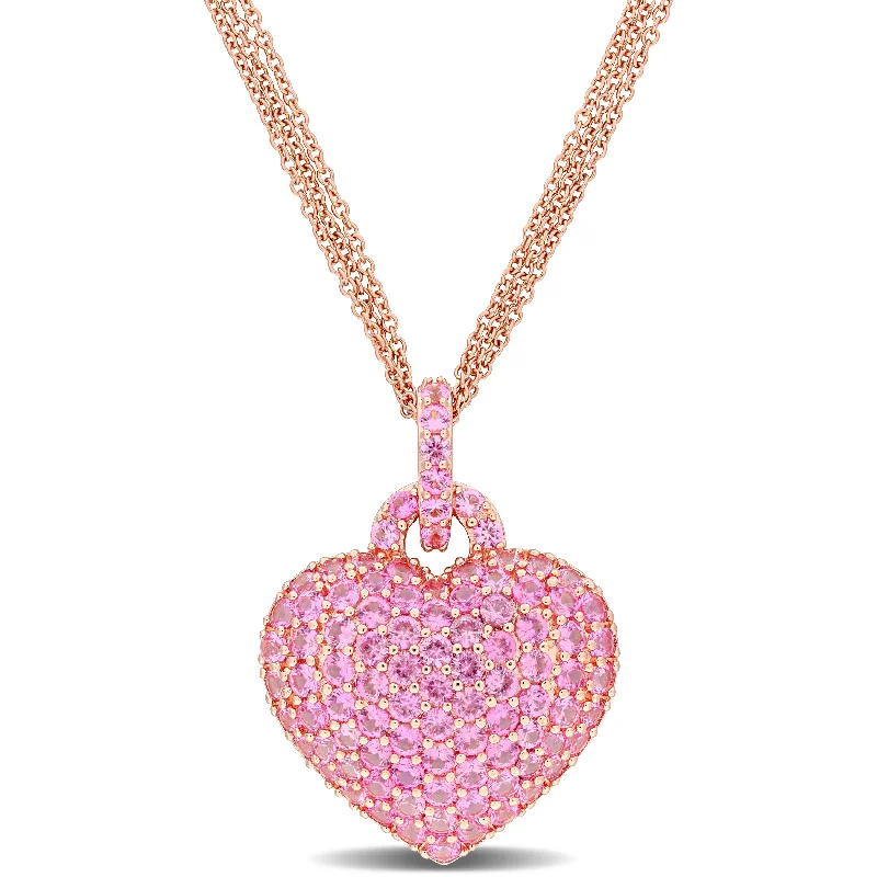 Silk fringe necklaces-Mimi & Max 3 1/2ct TGW Created Pink Sapphire Heart Pendant with Triple-Strand Chain Rose Silver