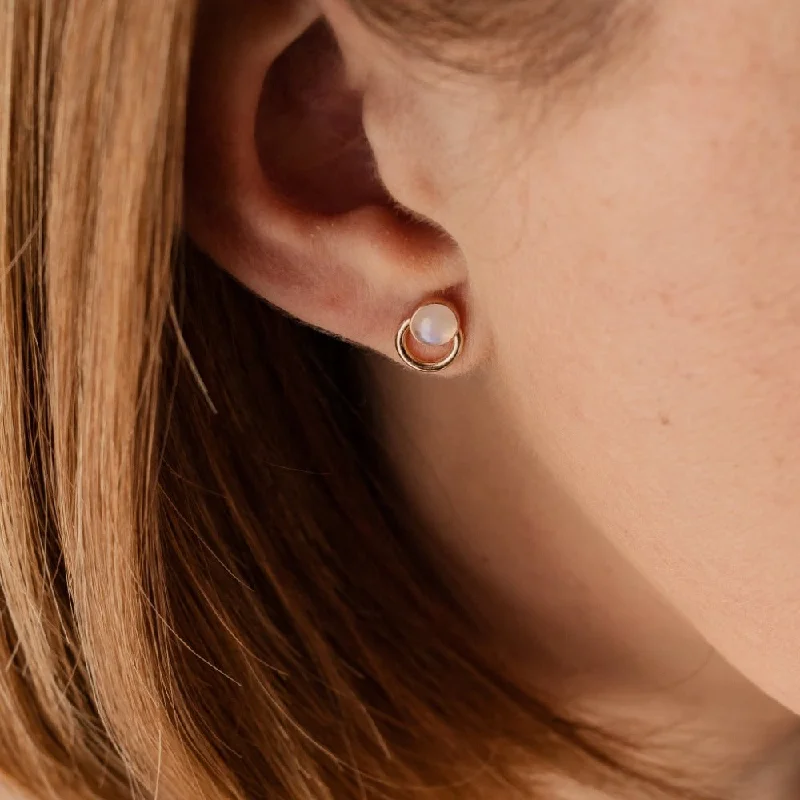 Fine threader earrings-Gem Crescent Studs