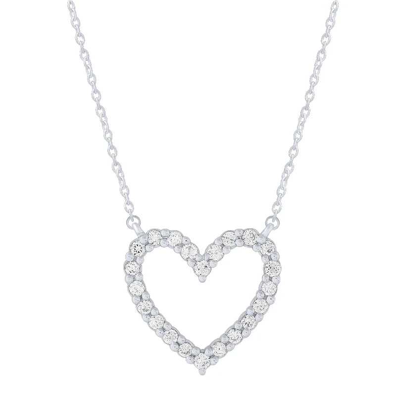 Suspended gem necklaces-Sterling Silver 0.16Ctw Diamond Heart Necklace