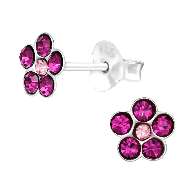 Java tile earrings-Children’s Sterling Silver Purple flower stud Earring’s