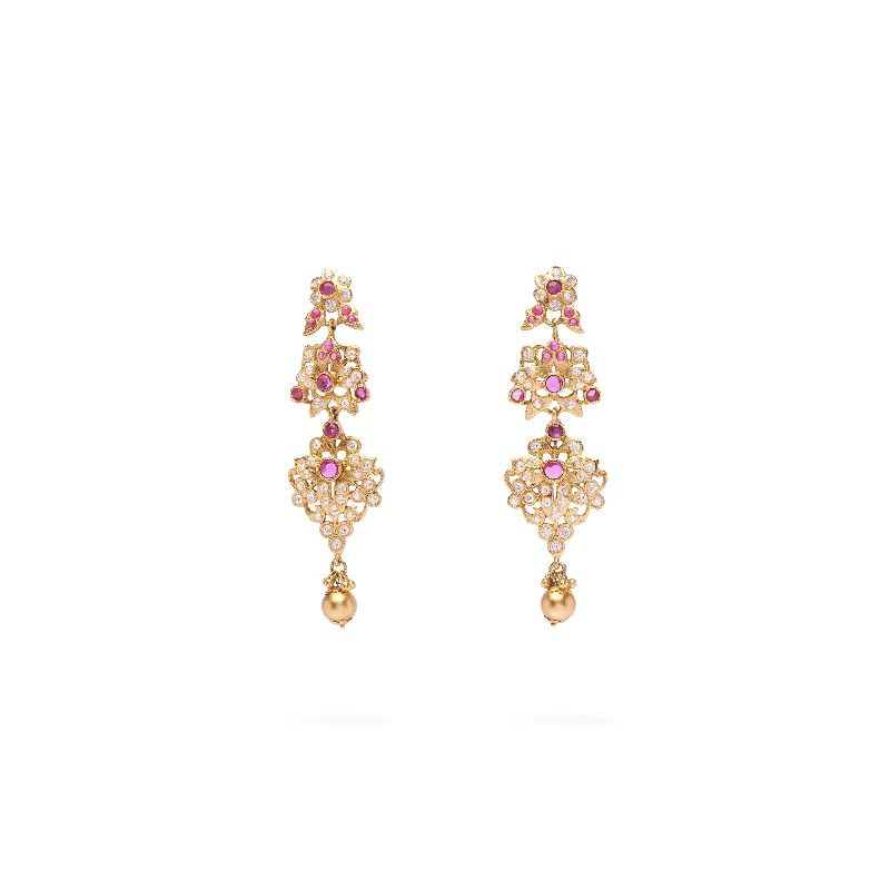 Antique bronze earrings-Shahira Long Earrings in Ruby and Antique Gold