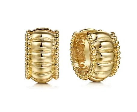 Stone weave earrings-14 Karat Yellow Huggie Earrings