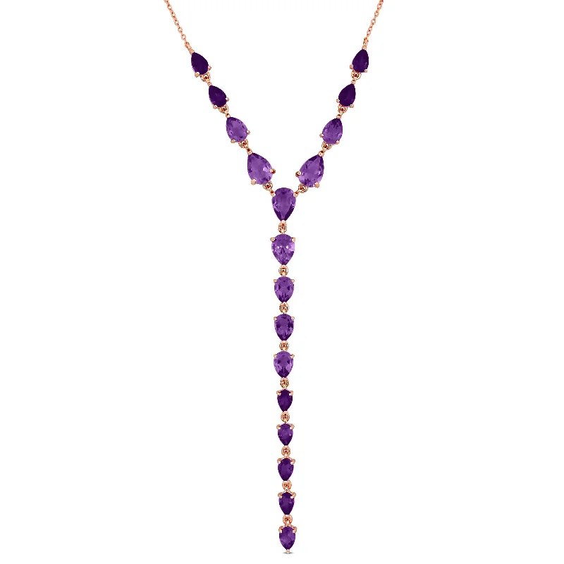 Whimsical bead necklaces-Mimi & Max 9 1/2ct TGW Pear-Cut Amethyst Lariat Necklace in Sterling Silver-18 in + 2 ext.