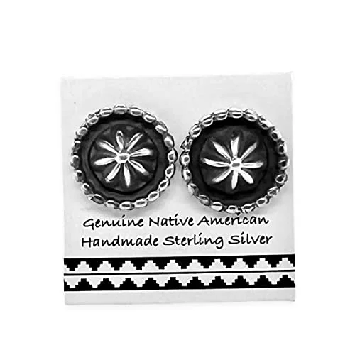 Genuine Sterling Silver Stud Earrings, Authentic Native American Handmade in New Mexico, Round