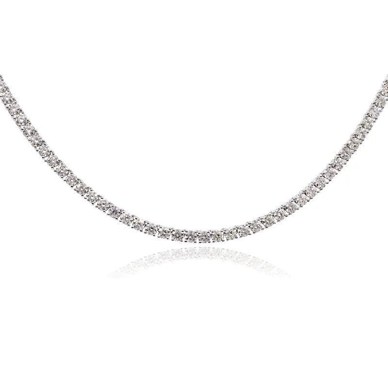 Bead-woven necklaces-14K WHITE GOLD DIAMOND TENNIS NECKLACE - 18.50CTW