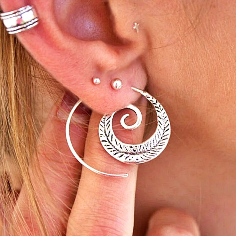 Twist knot earrings-Earring Spiral Tribal