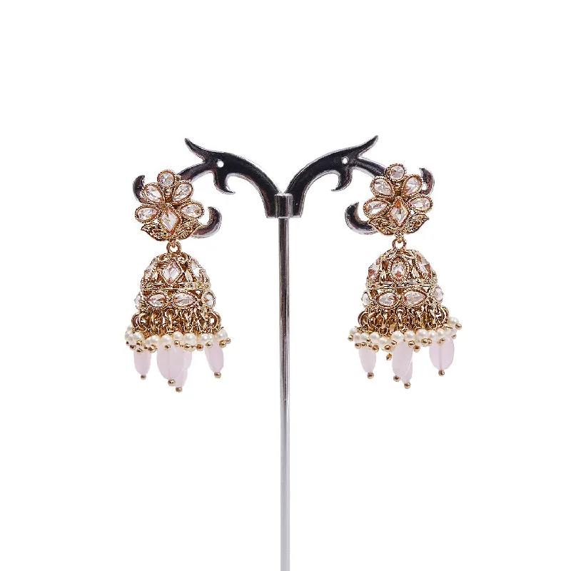 Retro clip earrings-Aleena Jhumka Earrings in Light Pink