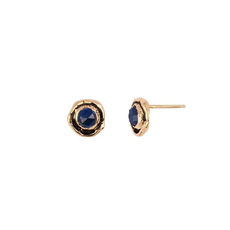 Light gem earrings-Small Sapphire Faceted Stone 14K Gold Stud