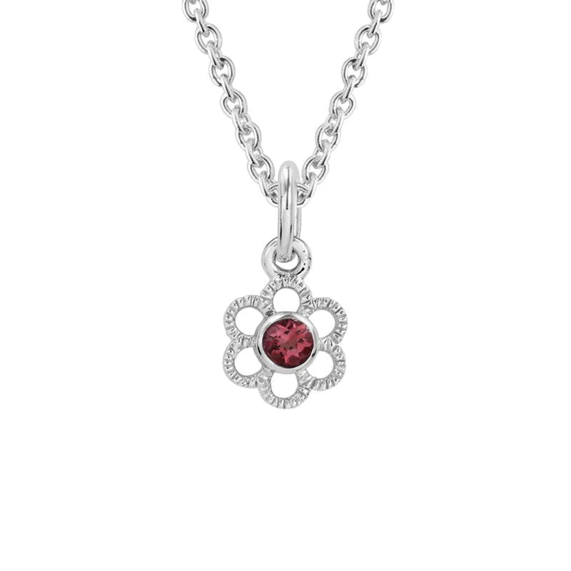 Square shape necklaces-STERLING SILVER 2.5MM GARNET FLOWER NECKLACE