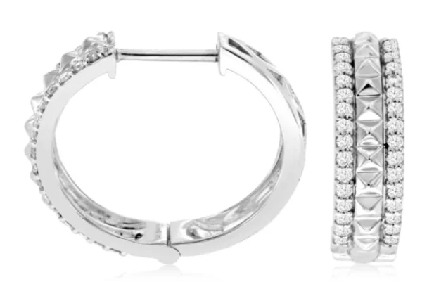 Solid hoop earrings-14 Karat White Small Hoop Diamonds Earrings