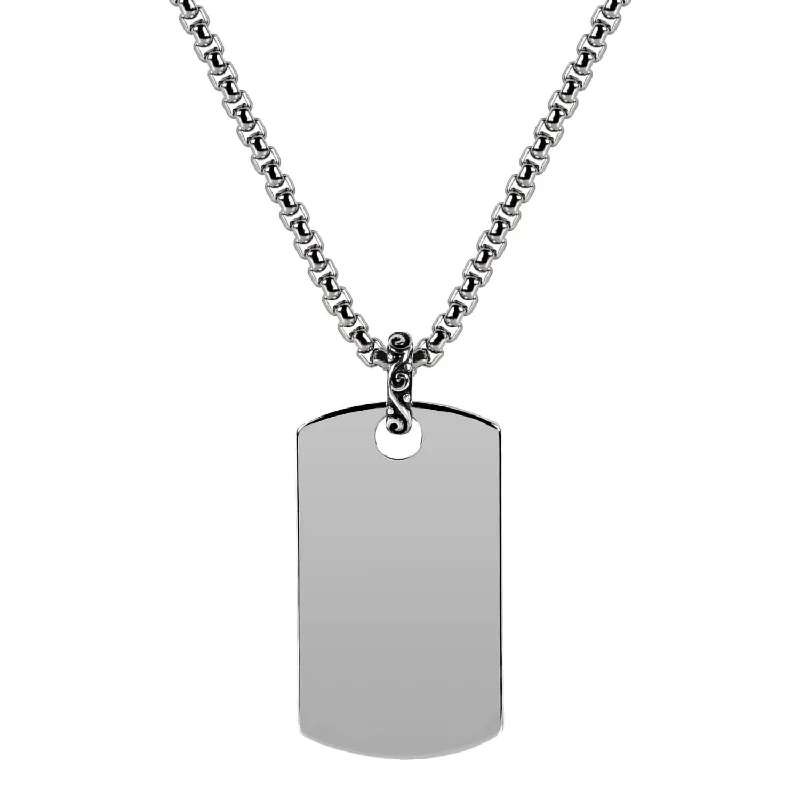 Lasso-style necklaces-A.R.Z Men's Steel Dog Chain Pendant W/ 28" Chain