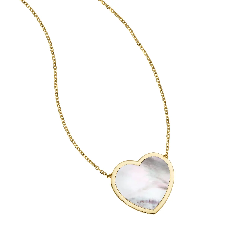 Ripple wave necklaces-14K Gold Mother of Pearl Heart Necklace