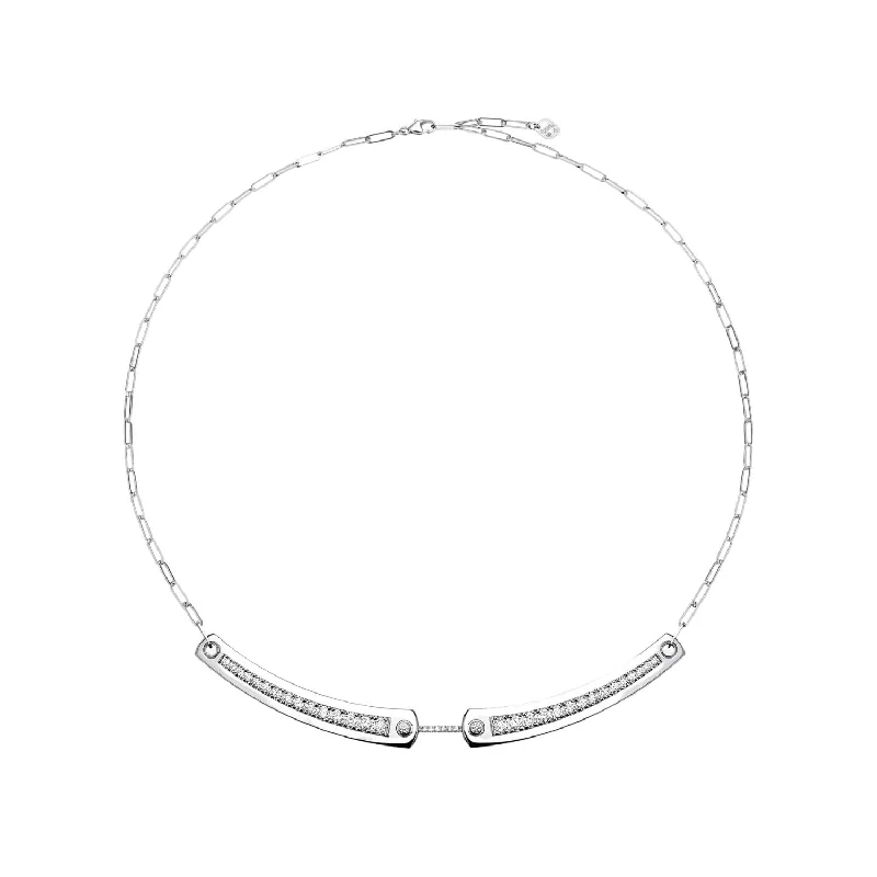 Reef knot necklaces-NOUVEL HERITAGE 18K WHITE GOLD TUXEDO MOOD DIAMOND NECKLACE 1.67CTW