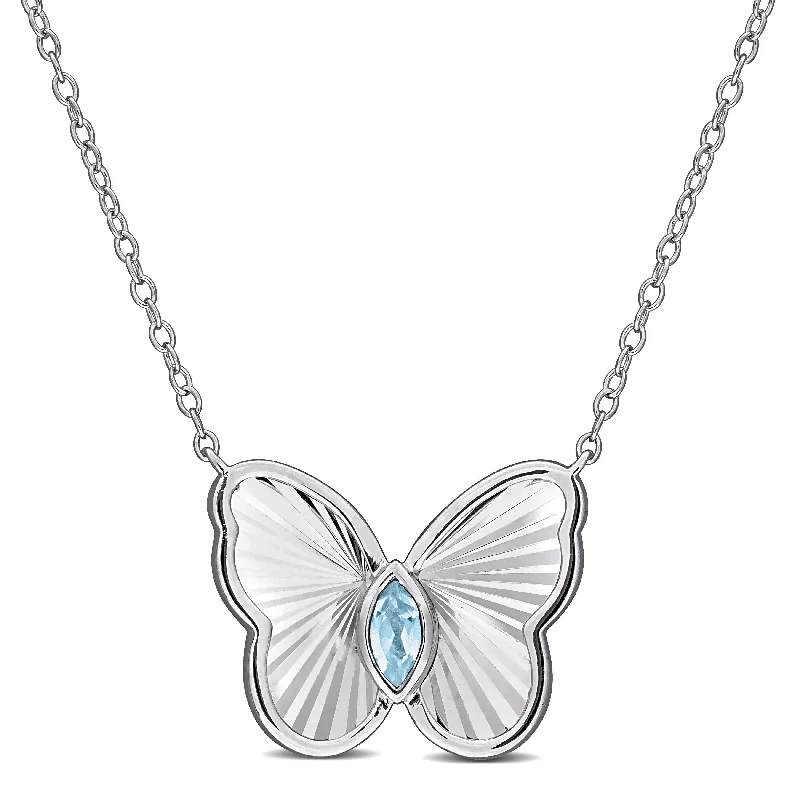 Java style necklaces-Mimi & Max 1/6ct TGW Marquise-Cut Sky Blue Topaz Butterfly Necklace in Sterling Silver-17 in