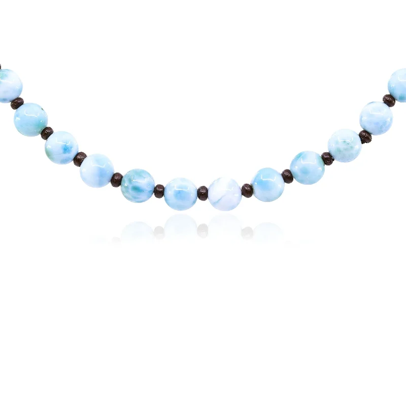 Dual birthstone necklaces-EXCLUSIVELY NINA LARIMAR AND BROWN BEAD NECKLACE