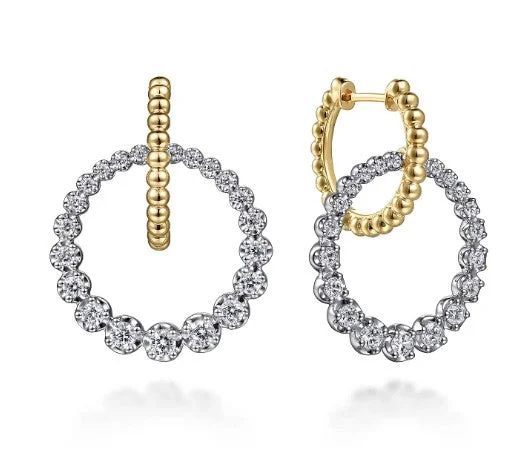 Solid hoop earrings-14 Karat Two Tone Medium Hoop Diamonds Earrings