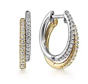 Sleek bar earrings-14 Karat Two Tone Huggie Diamonds Earrings