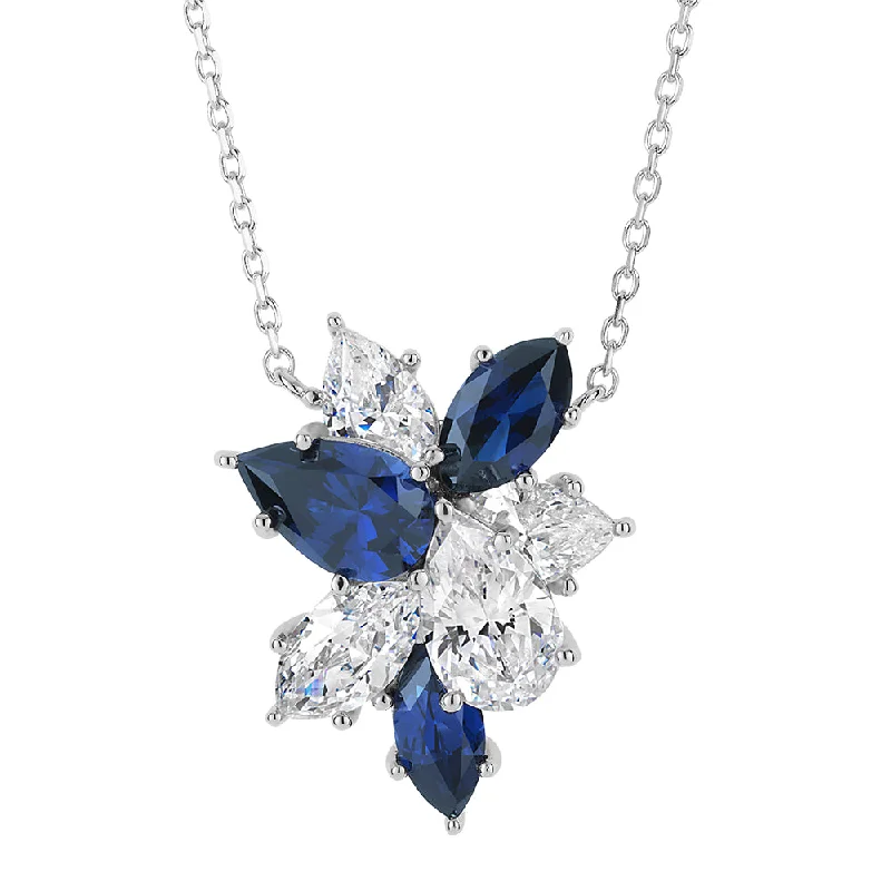 Solid bib necklaces-Necklace with sapphire simulants and 1.93 carats* of diamond simulants in sterling silver