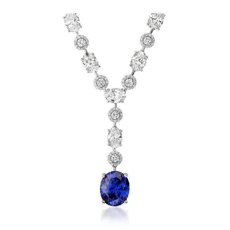 Fine thread necklaces-Sophia Oval and Round Brilliant Statement necklace with tanzanite simulant and 27.01 carats* of diamond simulants in sterling silver