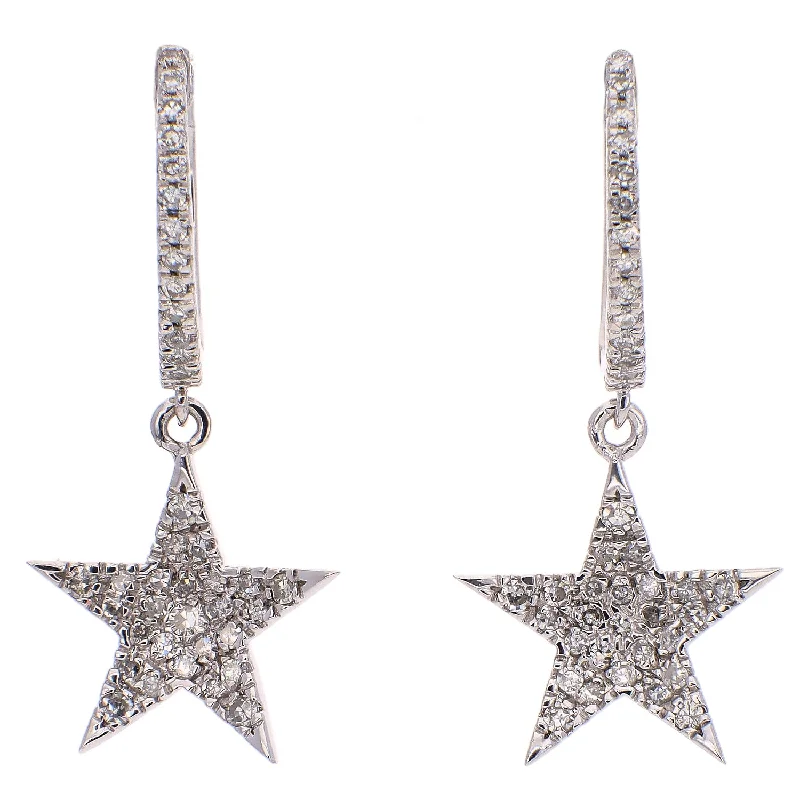 Light clay earrings-10K White Gold Diamond Star Dangle Earrings