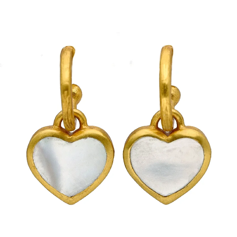 Jazz age earrings-Julie Vos Mother of Pearl Heart Hoop & Charm Earrings