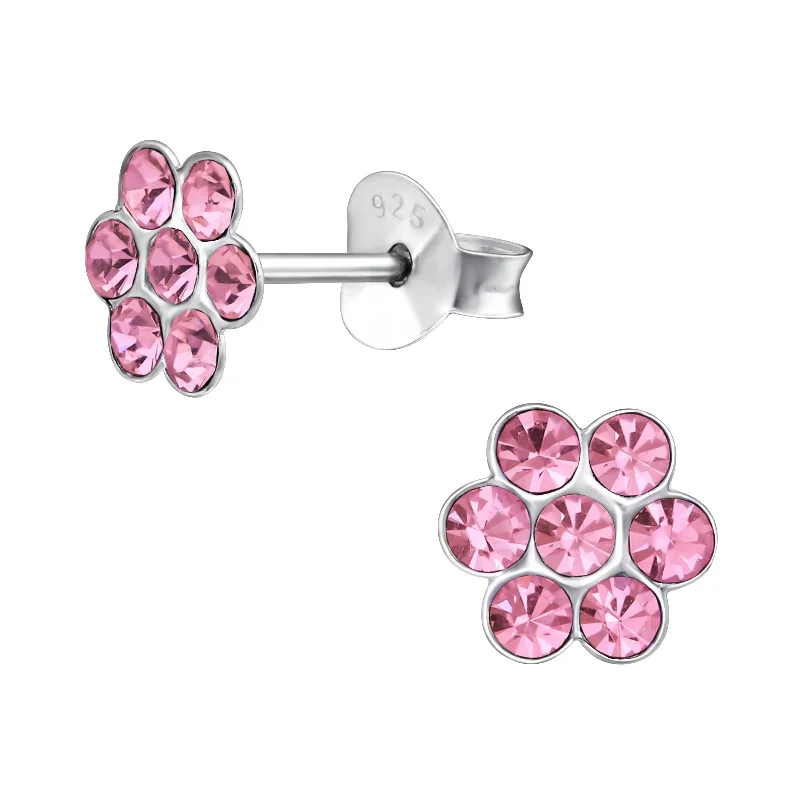 Flow design earrings-Children’s Sterling Silver Pink Flower Earring’s