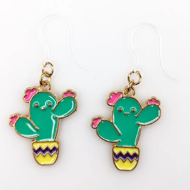 Happy Cactus Dangles Hypoallergenic Earrings for Sensitive Ears Made with Plastic Posts