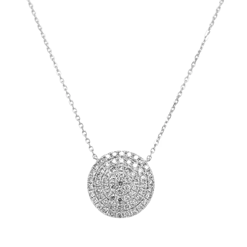 Glossy bead necklaces-14kw Gold Pavé Diamond Disc Necklace