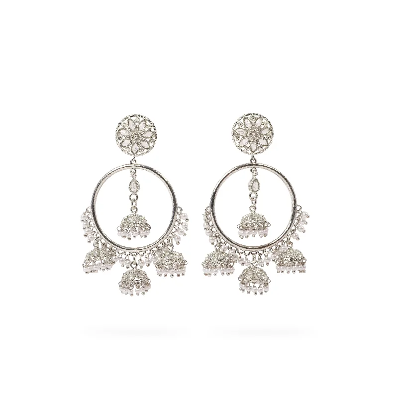 Light texture earrings-Rani Jhumka Earrings in Pearl and Rhodium